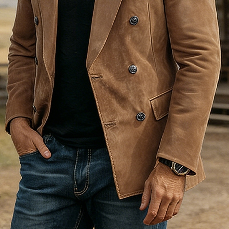 Herren Blazer aus Wildlederimitat Blazerjacke Lässig Geschäft Arbeit Elegant Vintage Herbst Winter Polyester Einfarbig Doppelreihig Blazer Braun 2026 - $72.99 –P3