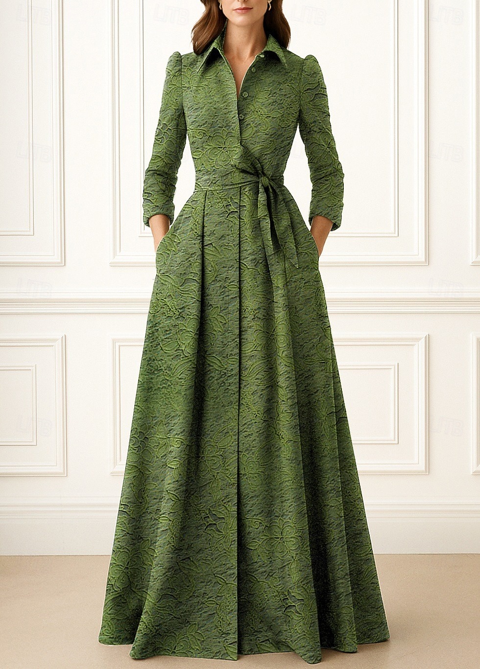 A-Linjainen Lattiahihna Paitapuku Häidenvieras-puku Viralliset Puvut Äidin Puku Pitkähihaisella Laivakaula-aukolla Elegantti Virallinen Pitkiä Nauha  Nauha 2026 - $186.99 –P3