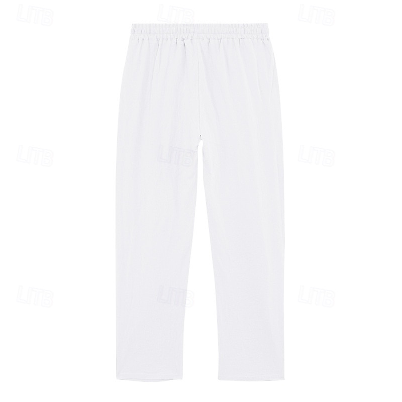 Men's Linen Pants Trousers Summer Pants Baggy Pants Beach Pants Drawstring Elastic Waist Solid Color Comfort Breathable Daily Outdoor Beach Vacation Fashion Light Khaki Black Inelastic 2026 - $24.99 –P7