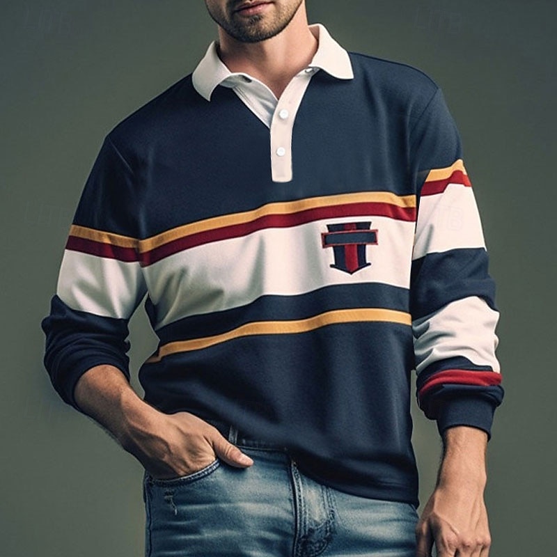 Męskie Naszywka Polo do rugby Długi rękaw Koszulki polo Suwak Codzienny Na zewnątrz Streetwear Codzienne 3D Nadruk Jesień i zima Czerwony Granatowy Ciemnoniebieski 2026 - $25.99 –P3