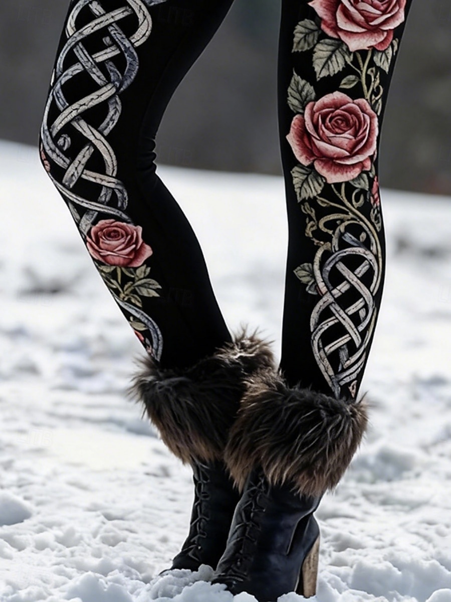 Damen Leggings Urlaub Vintage Lässig Volle Länge Hohe Taille Grafik Komfort Weich Bequem Mikroelastisch Täglich Outdoor Urlaub Schwarz Frühling Herbst Schmaler Schnitt 2026 - $22.99 –P3