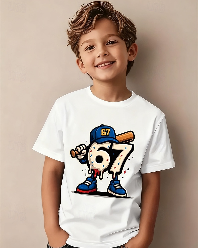 Bomull Barn Gutt Svart Hvit Grafisk Morsom slang 67 T skjorte Bluse Crew-hals Kortermet utendørs Hverdag Mote Gatemote Designer Printer Sommer 2026 - $14.99 –P2