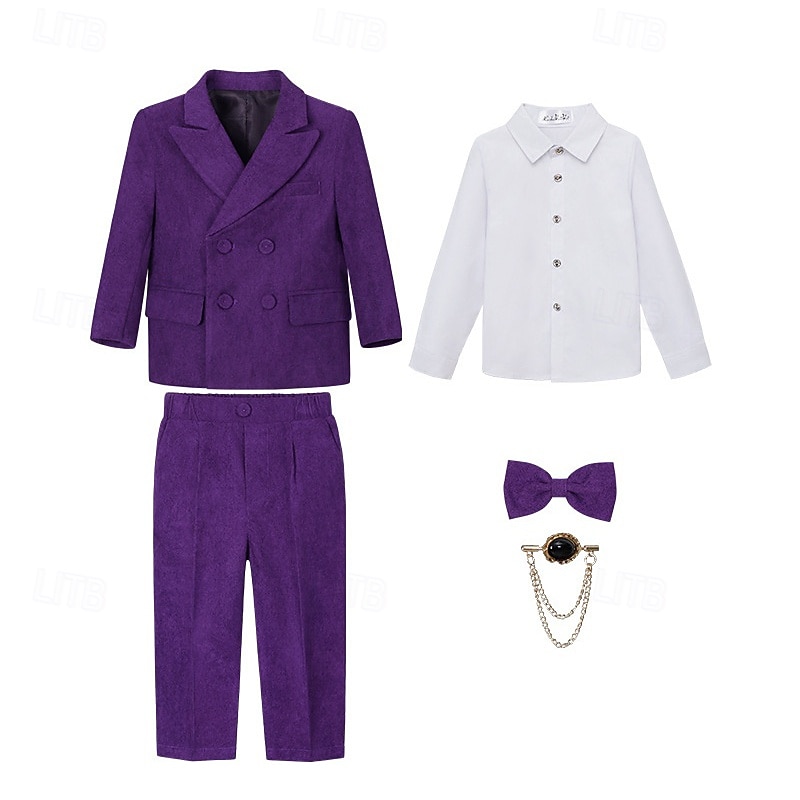 Traje de portador de anillos de 5 piezas, blazer para niños & pantalones  &camisas &Traje formal para niño, estilo casual, para exteriores, para fiestas, a la moda, básico, color liso, con bolsillos y 2026 - $63.99 –P9