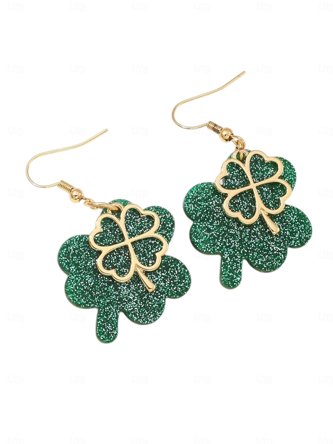 Cercei pentru femei cu trifoi strălucitor de Ziua Sfântului Patrick – model de trifoi verde sclipitor, bijuterii festive pentru sărbători 2026 - $9.99 –P1