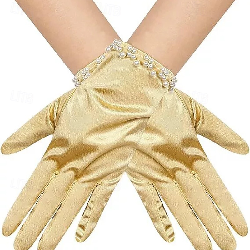 Terilene Até o Pulso Luva Elegante / à moda Com Perola Imitação / Cor Pura Luvas de Festa / Casamento de 2026 por $17.49 –P6