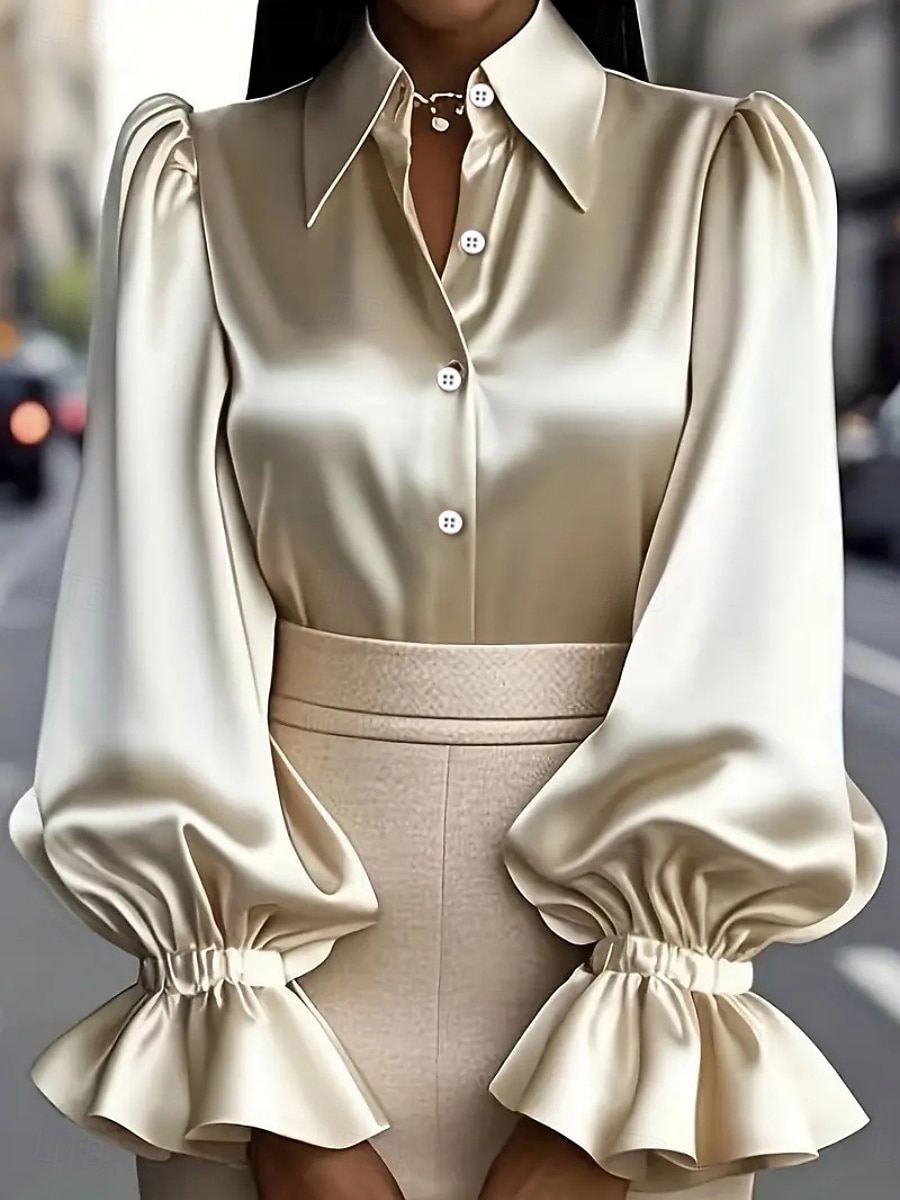 Per donna Blusa Bottoni Tinta unica Elegante Signore Manica Lunga Colletto a Camicia Top Regolari Quotidiano Lavoro Nero Rosa Vino Verde Albicocca Primavera Autunno Inverno del 2026 a $29.99 –P1