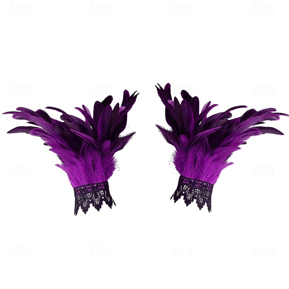 Carnaval 2026 Accesorios de Samba del Carnaval de Río Puños de Muñeca de Plumas Negras para Mujeres Puños de Raso de Encaje Disfraz de Actuación Festival Brasil 2026 - $7.99 –P14