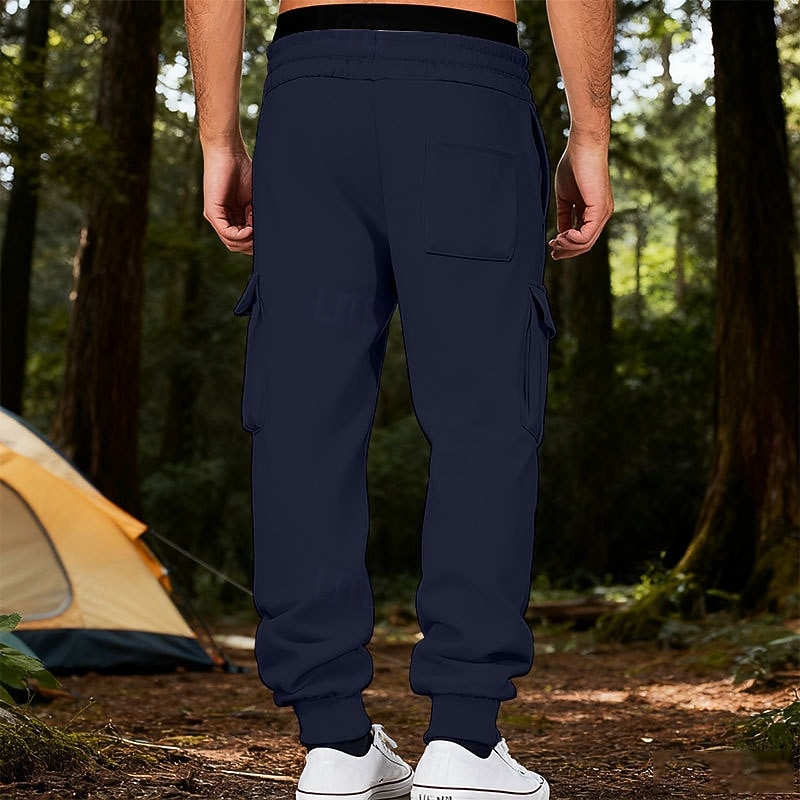 2026年 男性用 カーゴパンツ スウェットパンツ ズボン ストレートレッグスウェットパンツ ドローストリング ポケット 弾性ウエスト 平織り 履き心地よい ソフト カジュアル 日常 アウトドア 旅行度假风 ファッション ブルー ホワイト  コレクション – $25.99 –P29