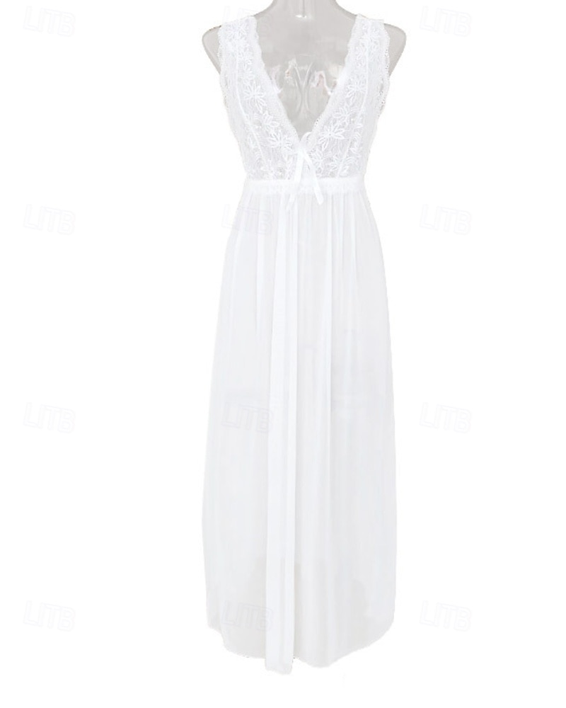 Dames Nachtjapon Casual Zacht Satijn Heldere kleur Lapwerk Netstof Dagelijks Huis Bed Mouwloos V-hals Zwart Wit Wijn Zomer Ruim Passend 2026 - $18.49 –P3