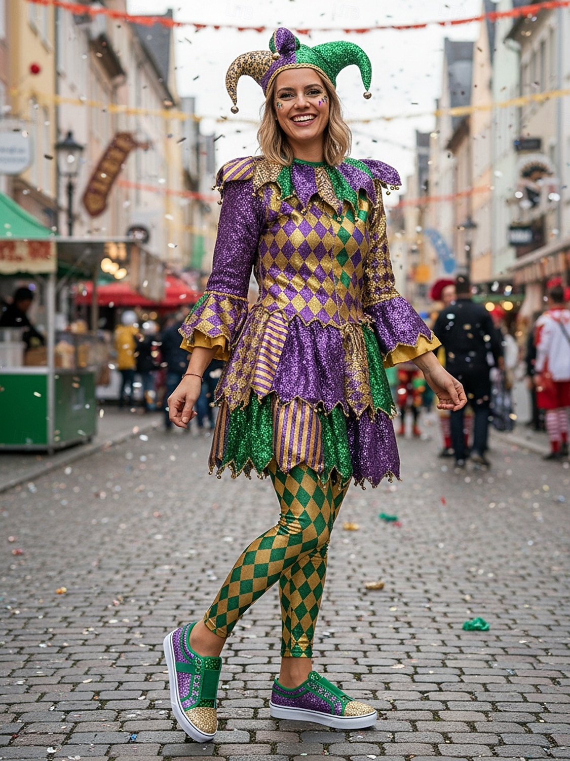 Dámské fialové třpytivé slip-on tenisky na Mardi Gras – Třpytivé boty pro hudební festivaly karnevalové párty a výrazné pouliční oblečení 2026 - $29.99 –P7