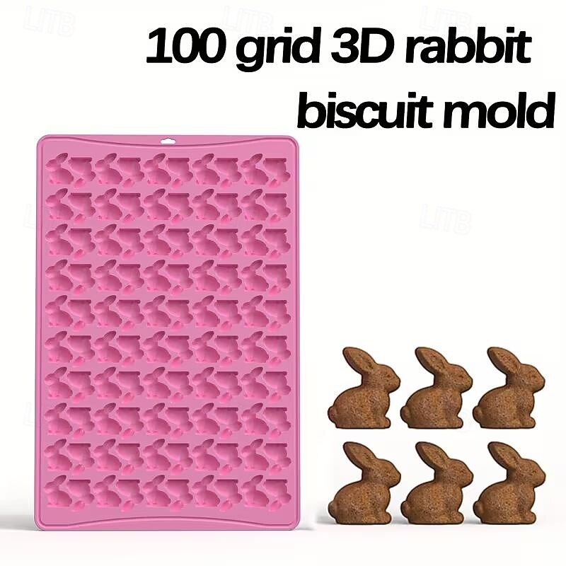 Forma na pečení velikonočních zajíčků se 100 otvory, nepřilnavá forma na pečení s velikonoční tematikou a číselnými tvary, kompatibilní s fondánem a polevou, opakovaně použitelná pro tematické večírky 2026 - $19.99 –P4