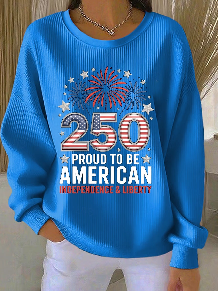 Ziua Independenței Anniversary American Patriotism Pulover pentru femei Graphic Litera Cald Clasic Casual Manșon Lung Gât Rotund Print Casnic Stradă Albastru Negru Alb Roșu Primăvară Toamnă Iarnă 2026 - $29.99 –P1