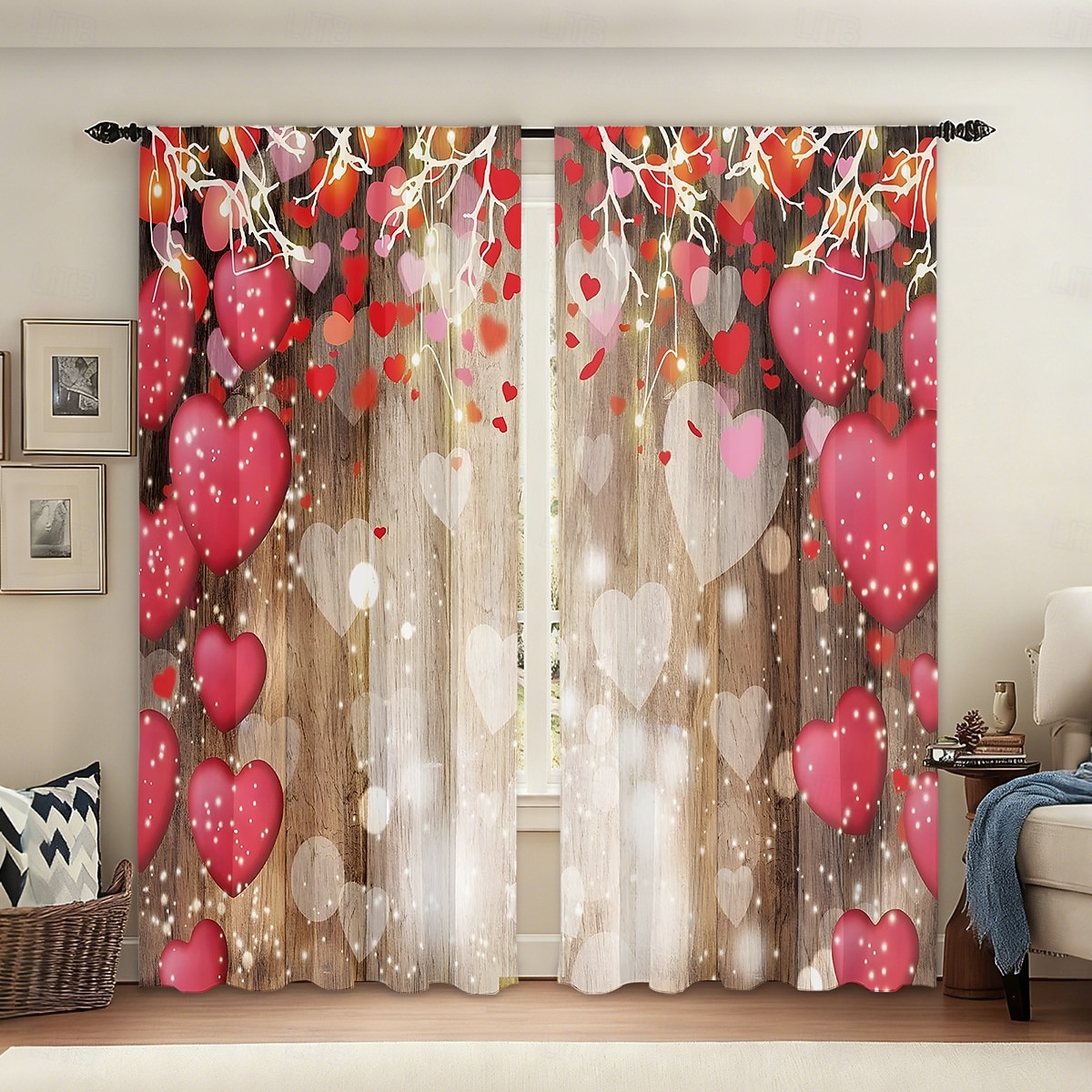 Alla hjärtans dag-gardin i tunt tyg för fönster, röd med dekorativ bolldesign, eleganta mjuka fönstergardiner, romantisk heminredning för sovrum och vardagsrum 2026 - $30.99 –P2
