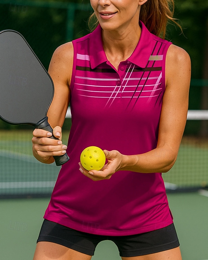 Damen Streifen Golf-Poloshirt Tennis Shirt Tennis-Tanktop Ärmellos Druck Stoßfest Hohe Elastizität Atmungsaktiv Tennis Golfspiel Laufen Reißverschlusskragen Hemd Polo Schwarz Rosa Rot Tennisbekleidung 2026 - $18.99 –P5