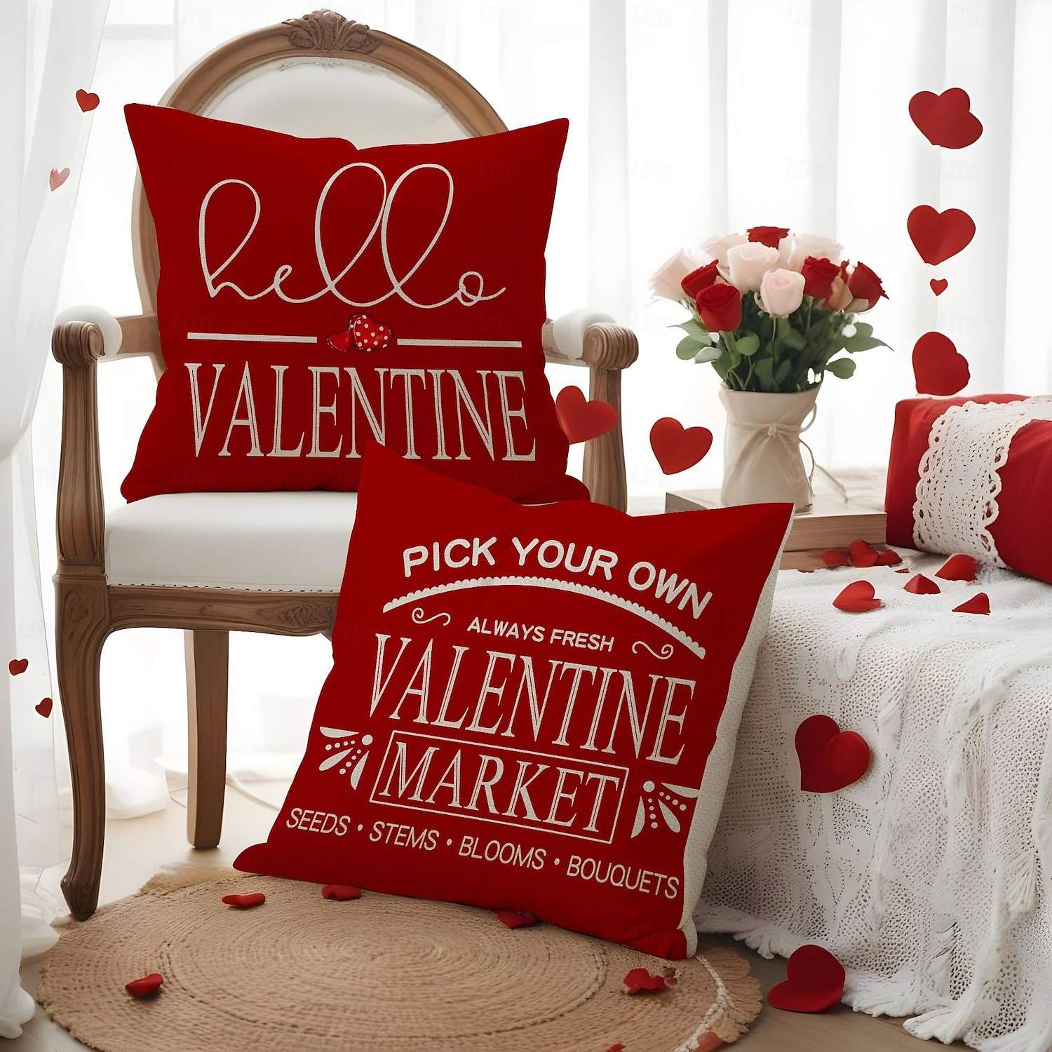 Valentine's Day Set Pillow Linen Plaid Print Heart Design Waist Cushion Decorative Throw Pillow Sofa Cover for Living Room Home Decor Bedside Cushion 2026 - $8.99 –P4