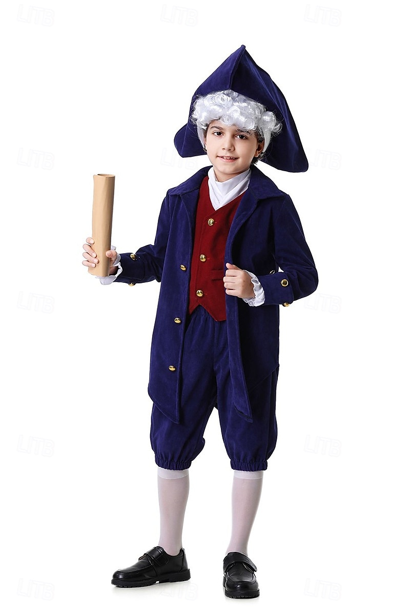 250e anniversaire des États-Unis Rococo Baroque Tenues Manches longues George Washington Alexander Hamilton Epoque Coloniale Déguisement Garçons Carnaval Jour de l'indépendance 4 juillet Enfant de 2026 ? $46.99 –P5