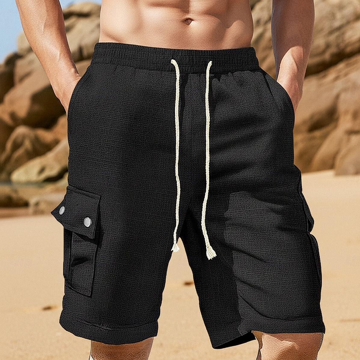 Herren Shorts Leinenshorts Sommershorts Strandshorts Kordelzug Elastischer Bund Einfach Komfort Atmungsaktiv Knielang Täglich Outdoor Strand Urlaub Mode Blau Schwarz Unelastisch 2026 - $25.99 –P11