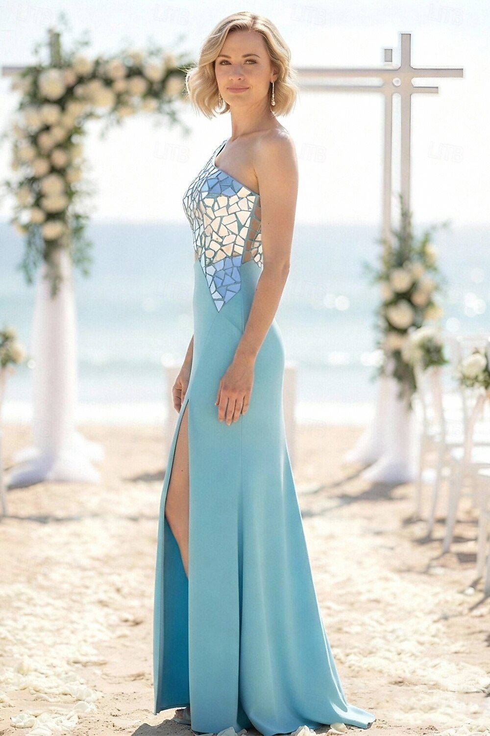 Sheath Column Sweep Brush Train Asymmetrical Prom Dress Beaded Eembroidered Party Dress Wedding Guest Dresses Party Glittering Sleeveless One Shoulder Prom Wedding with Sequin 2026 - $183.99 –P3