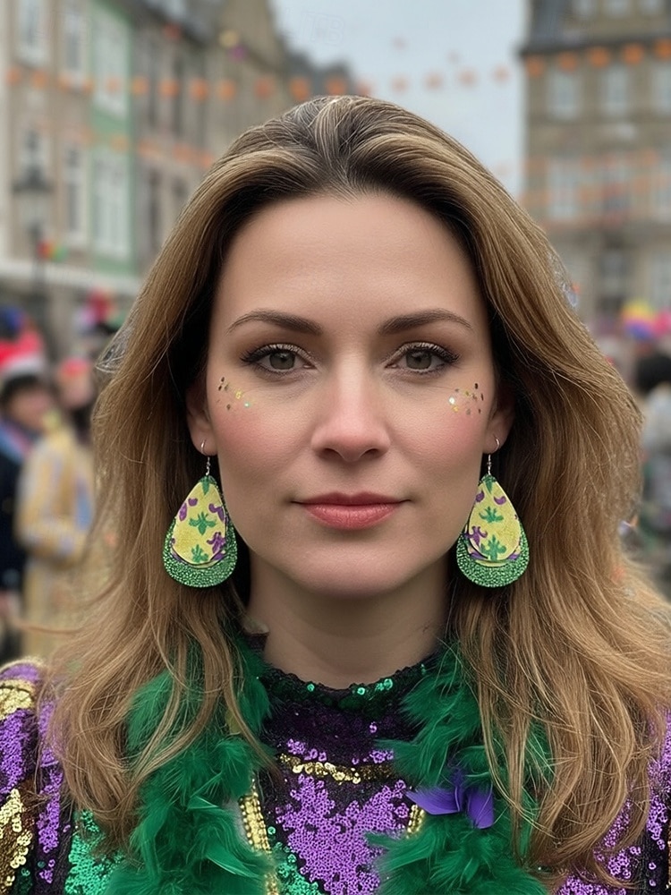 WooHoo Orecchini di pelle da donna per Mardi Gras – Colorati luccicanti regolabili con design multi-stile – Perfetti per Carnevale e accessori per costumi da ballo mascherato del 2026 a $7.99 –P2