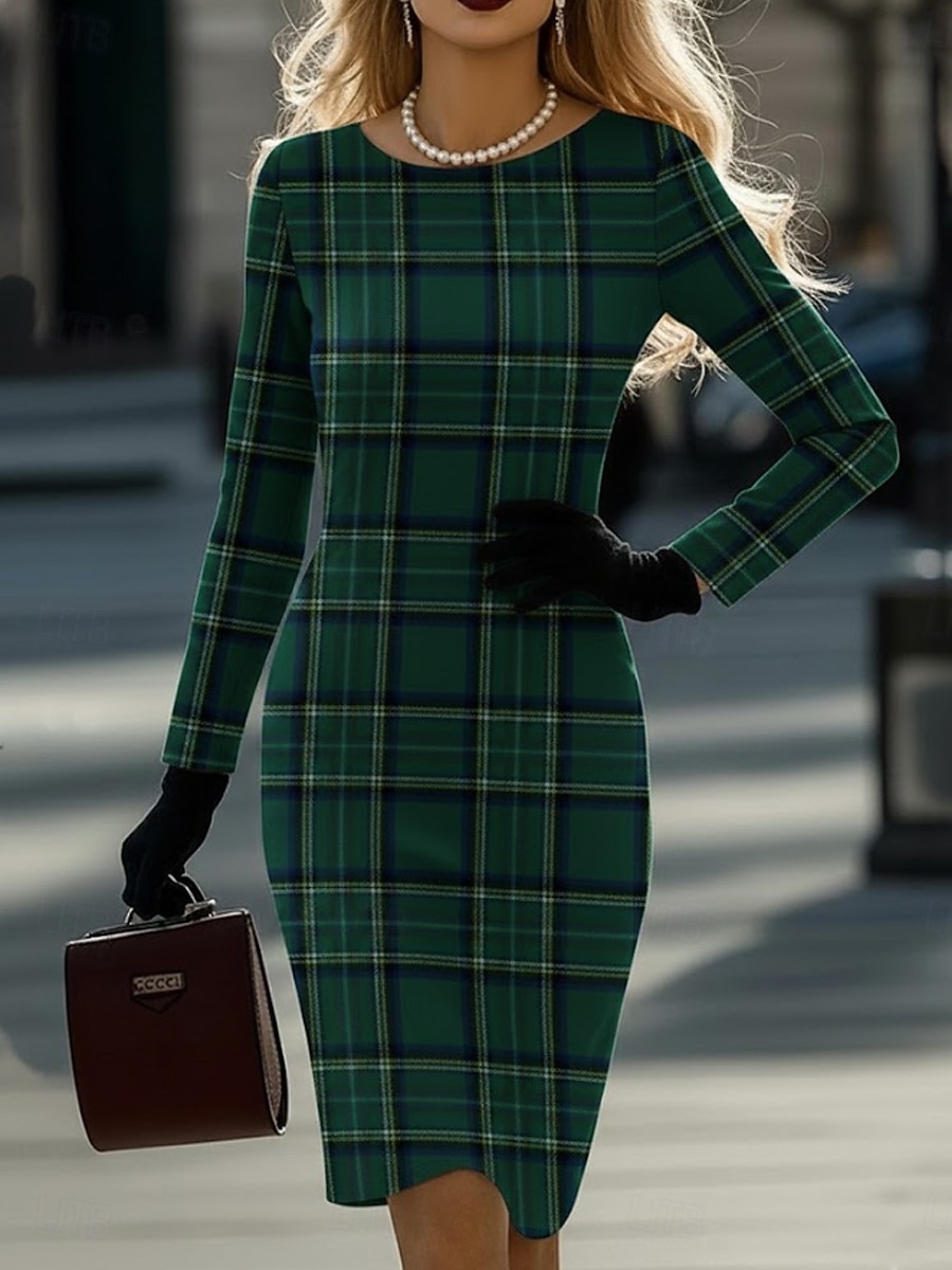 Γυναικεία Μίνι φόρεμα Κοντομάνικο φόρεμα Καθημερινό Ημιεπίσημα φορέματα Καθημερινά Γραφείο Κανονικό Γεωμετρικό Κυνηγόσκυλο Μακρυμάνικο Στρογγυλή Ψηλή Λαιμόκοψη 2026 - $26.99 –P5