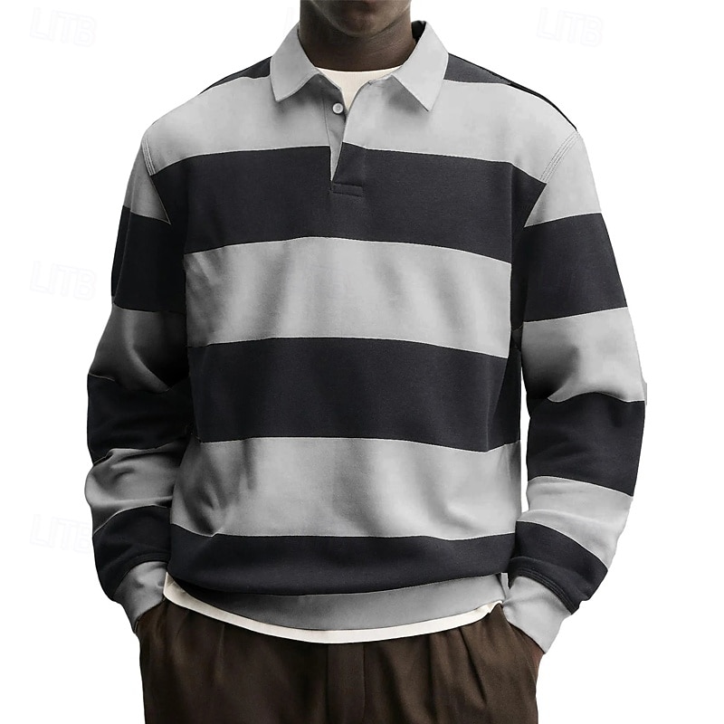 Men's Polo Shirts Golf Shirt Casual Street Lapel Long Sleeve Basic Modern Horizontal Stripes Buttons Spring Fall Regular Fit Blue Grey White Red Navy Blue Purple Polo Shirts 2026 - $24.99 –P4