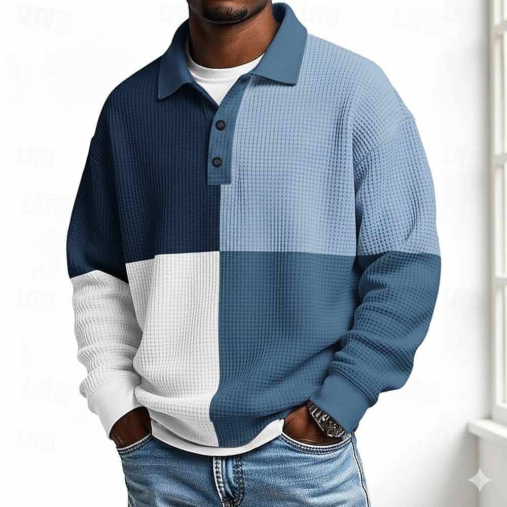 Per uomo Geometrico Blocco di colori Polo Manica Lunga Magliette polo Bavero Casual Scuola Athleisure Abbigliamento quotidiano Stampa 3D Primavera Autunno Blu Verde del 2026 a $28.99 –P1
