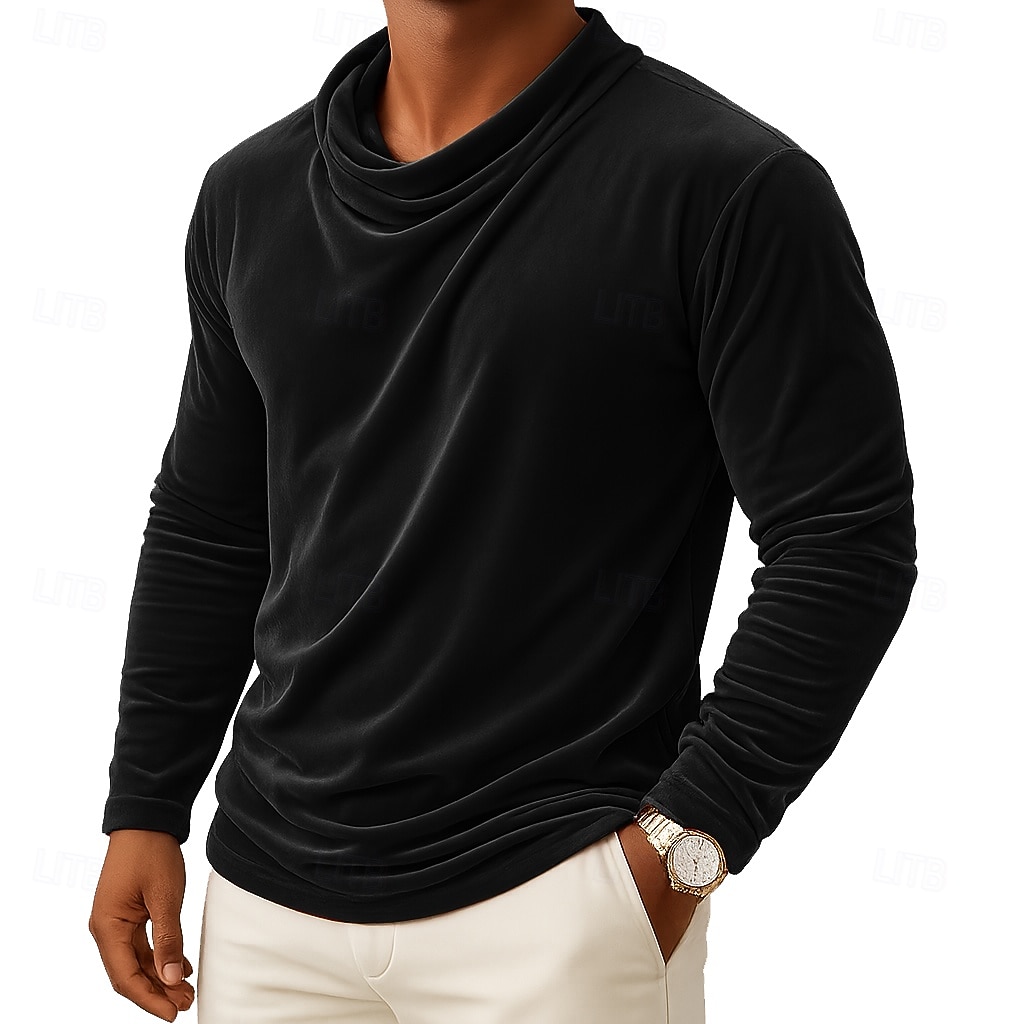 Муж. Футболка Длинный рукав Вырез под горло Осень Наступила зима Все сезоны Сплошной цвет Традиционный / винтаж На каждый день Рюши Повседневные Дом на открытом воздухе Винный Черный Белый 2026 - $24.99 –P7