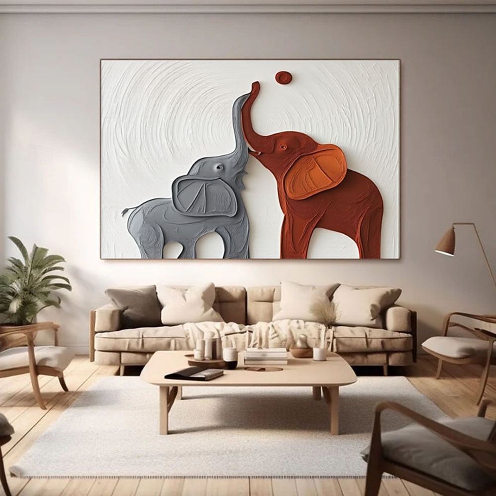 Large Textured Animal Painting Modern Handmade Elephant Plaster Art Large Textured Hand-Painted Plaster Abstract Contemporary 2026 - $108.99 –P3