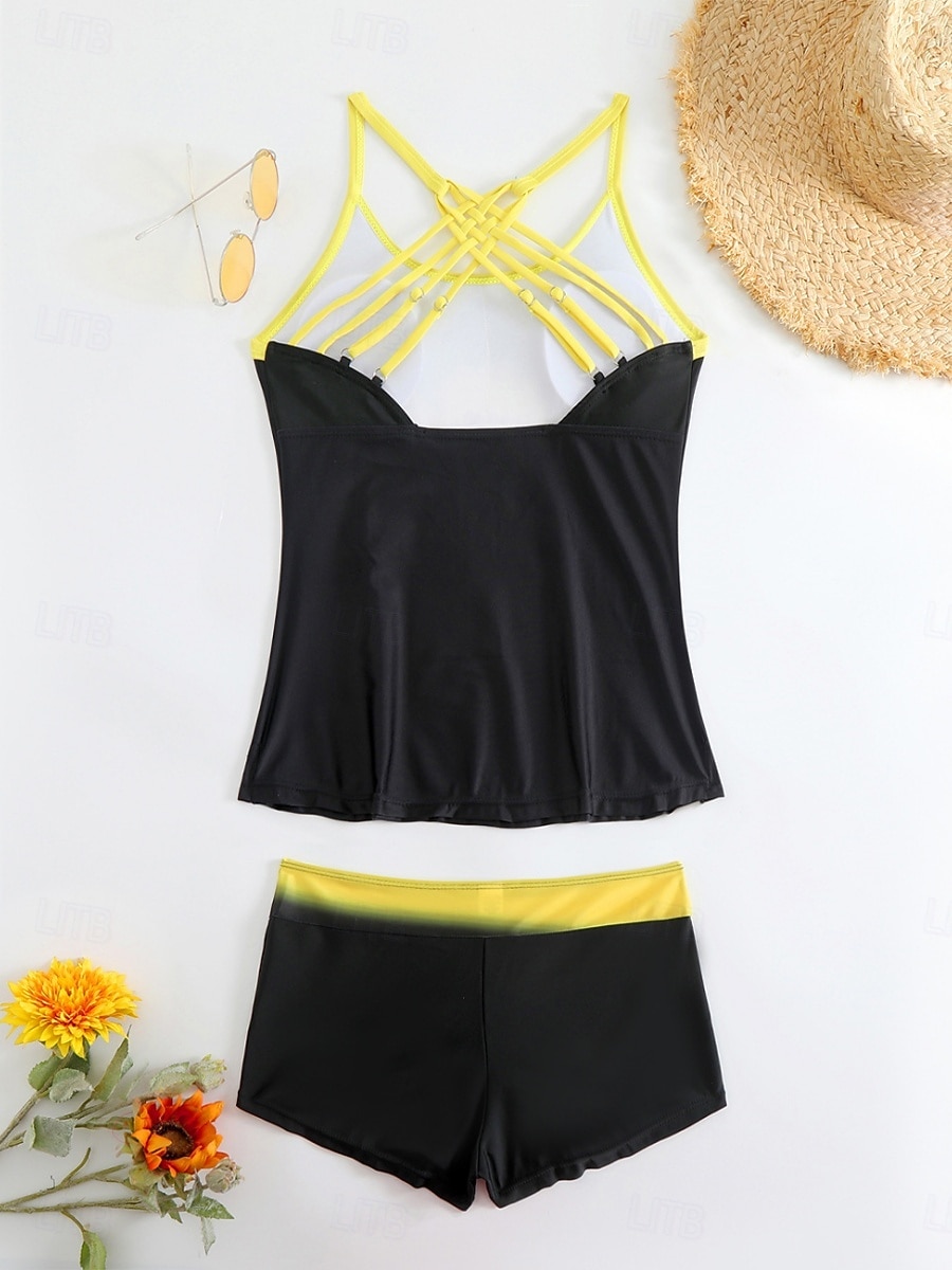Women's Tankini 2 Piece Swimsuit Palm Boy Leg Tummy Control High Waist Slim Backless Vacation Beach Wear Floral Sunflower V Neck Sleeveless Bathing Suits 2026 - $25.99 –P9