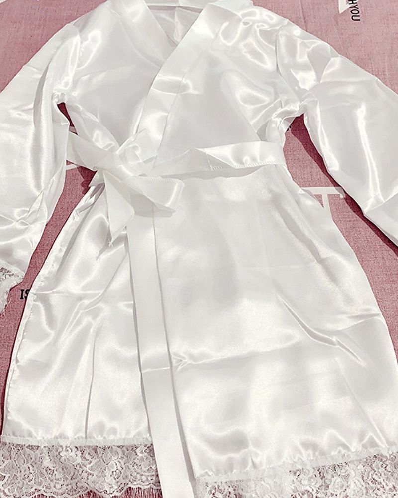 Dam Morgonrock Ledigt Mjukt Satin Ren färg Spets Dagligen Hem Säng Långärmad V-hals Silver Svart Vit Rodnande Rosa Vin Sommar Vår Lös passning 2026 - $11.49 –P4