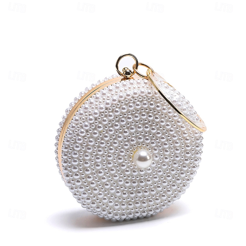 Women's Wallet Evening Bag Evening Bag Coin Purse Leather Party Wedding Party Pearls Solid Color Gold / White Almond 2026 - $42.99 –P1