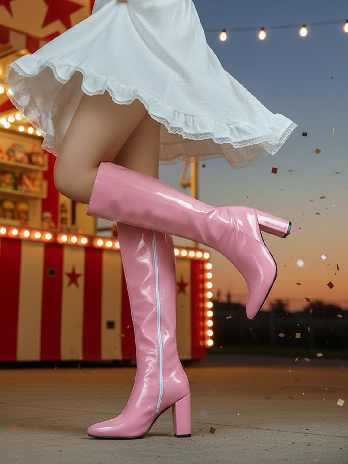 Wysokie botki z czerwonego lakierowanego syntetycznego materiału na obcasie blokowym – odważne i błyszczące obuwie na karnawał imprezy i uroczystości 2026 - $69.99 –P3