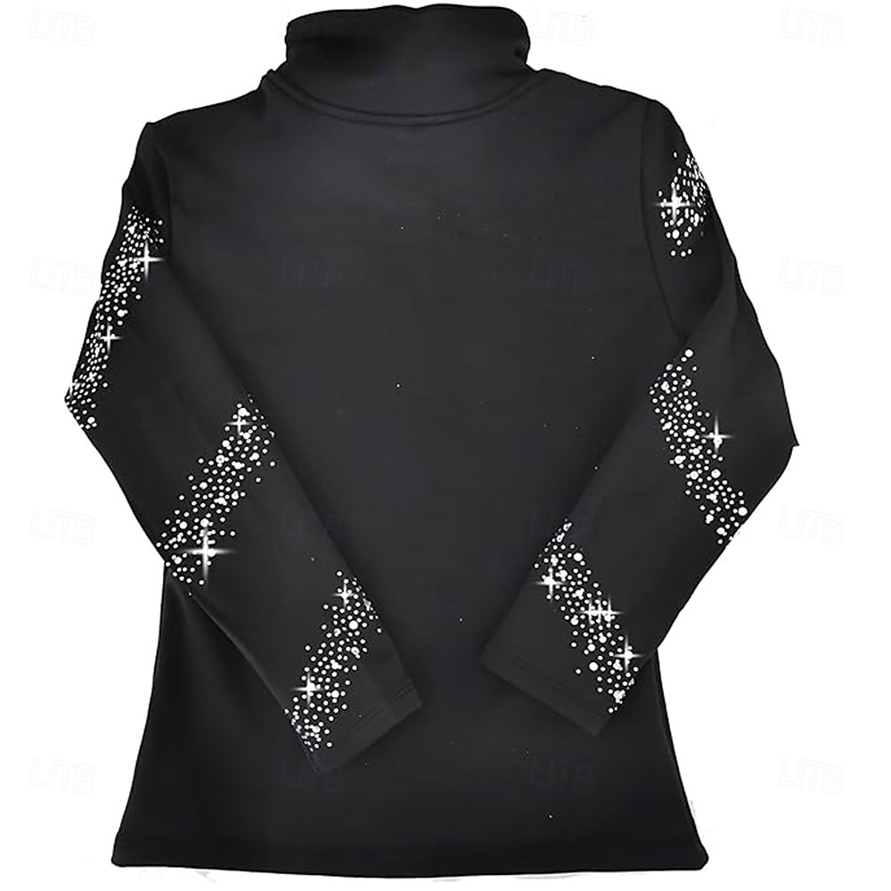 جاكيت تزلج على الجليد من الصوف للنساء والفتيات، أسود اللون، مطاطي، مناسب للتدريب والمنافسات، دافئ، مزين بالكريستال/أحجار الراين، بأكمام طويلة، مناسب للتزلج الفني على الجليد 2026 - $89.99 –P4