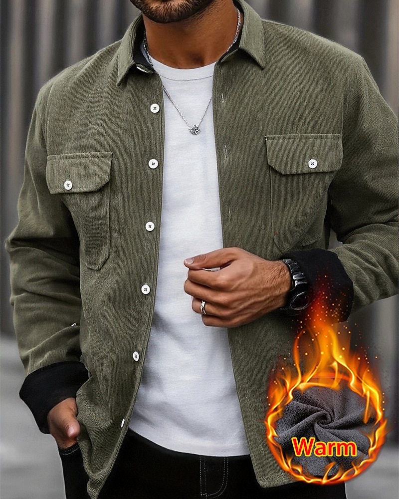 Herren Hemdjacke Cordjacke Freizeitjacke Jacke-Shirt Lässig Täglich Tasche Knöpfe Herbst Winter Farbblock Streetwear Täglich Umlegekragen Regulär Blau Dunkelgrau Rote Khaki Armeegrün Jacken 2026 - $31.99 –P6
