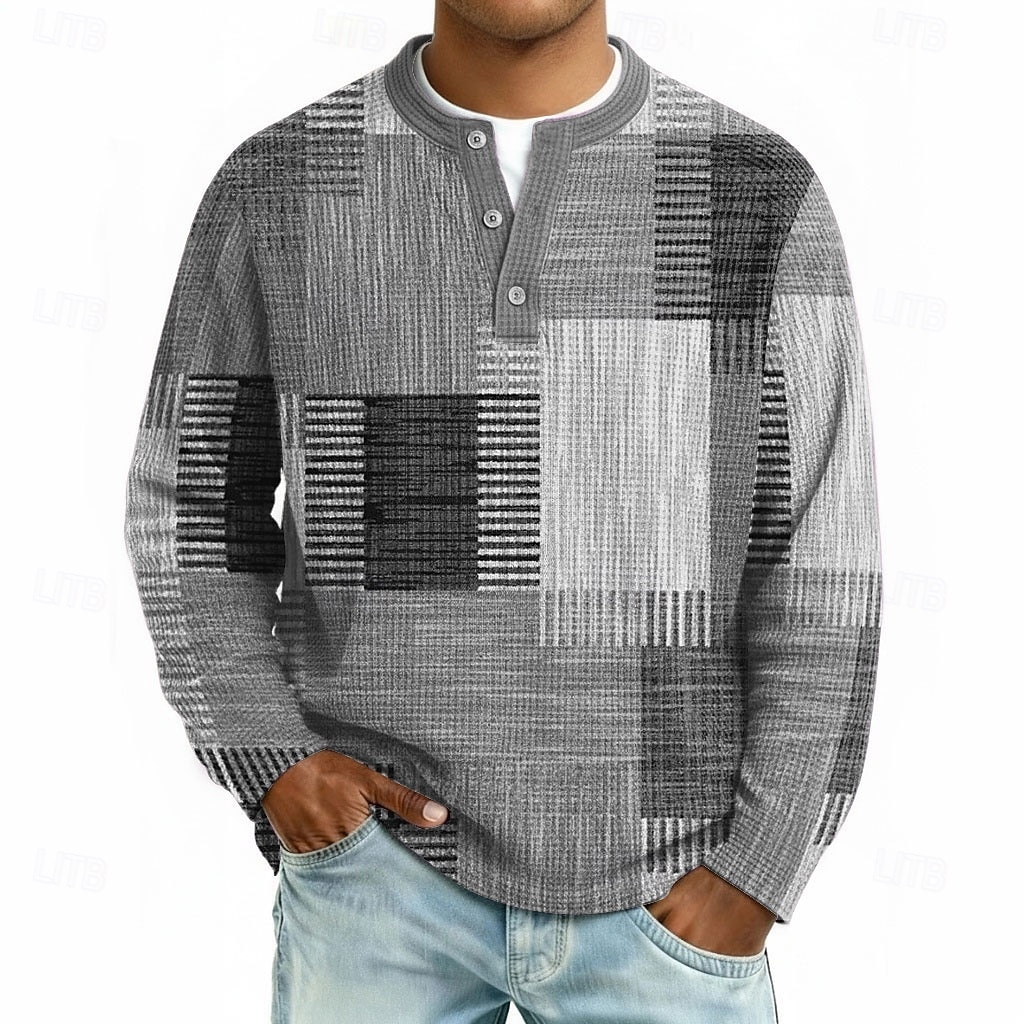 Herren Geometrisch Patchwork Waffel-Henley-Hemd Lässiger Stil Klassicher Stil Langarm Mode Designer Basic Lässig Täglich Outdoor Herbst Frühling & Herbst Blau Grau Grün Khaki Henley Henley T-Shirt 2026 - $25.99 –P4