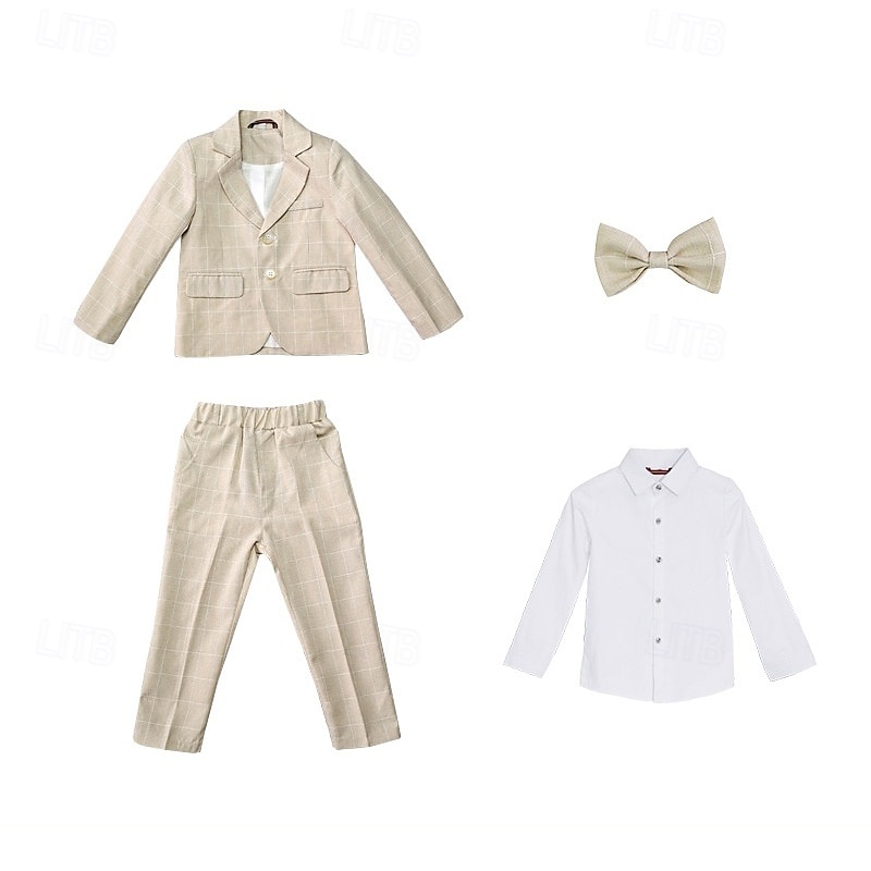 Costume quatre pièces pour garçon d'honneur, avec blazer. & pantalon  &chemises &Costume garçon avec cravate, tenue formelle, décontractée, pour les fêtes en extérieur, mode, basique, à carreaux, de 2026 ? $54.99 –P8