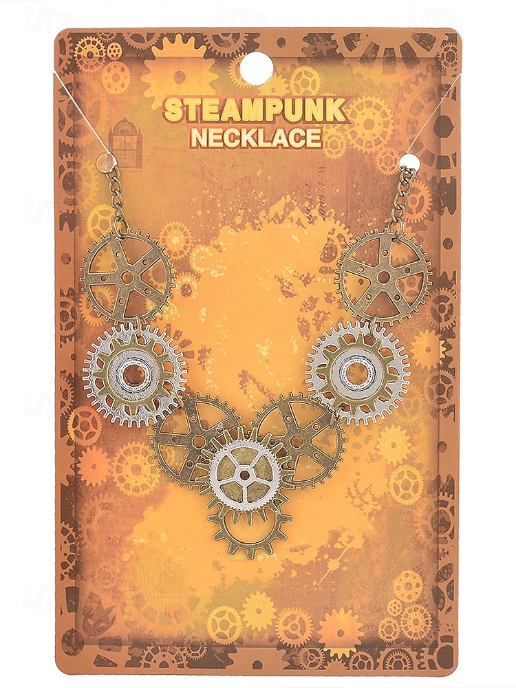 Dámský náhrdelník na Mardi Gras ve stylu steampunk s ozdobami - průmyslový kovový šperk pro karneval a tematické převleky 2026 - $11.99 –P5