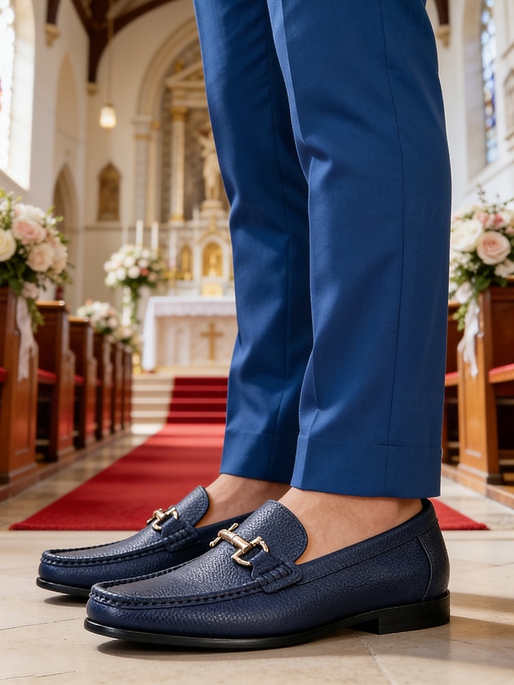 Men's Elegant Blue Leather Loafers – Comfortable and Stylish, Perfect for Weddings, Formal Events and Special Occasions 2026 - $99.99 –P1