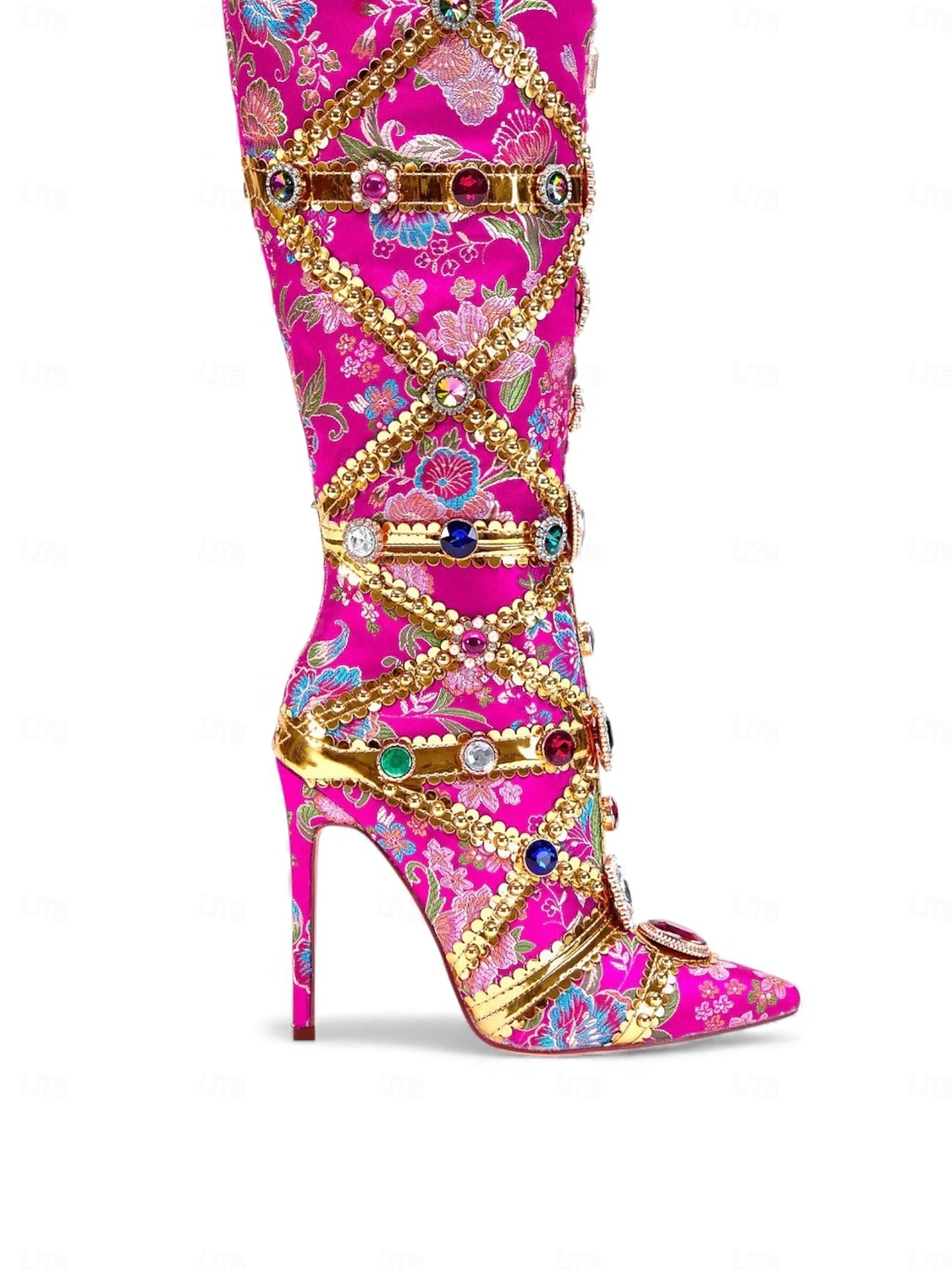 Γυναικείες Μπότες Ψηλοτάκουνες Διακοσμημένες με Λουλούδια και Λεπτομέρειες Κοσμημάτων Πολύχρωμο Στυλ Καρναβαλιού Ιδανικές για Μάρντι Γκρα και Εορταστικές Στιγμές 2026 - $199.99 –P3
