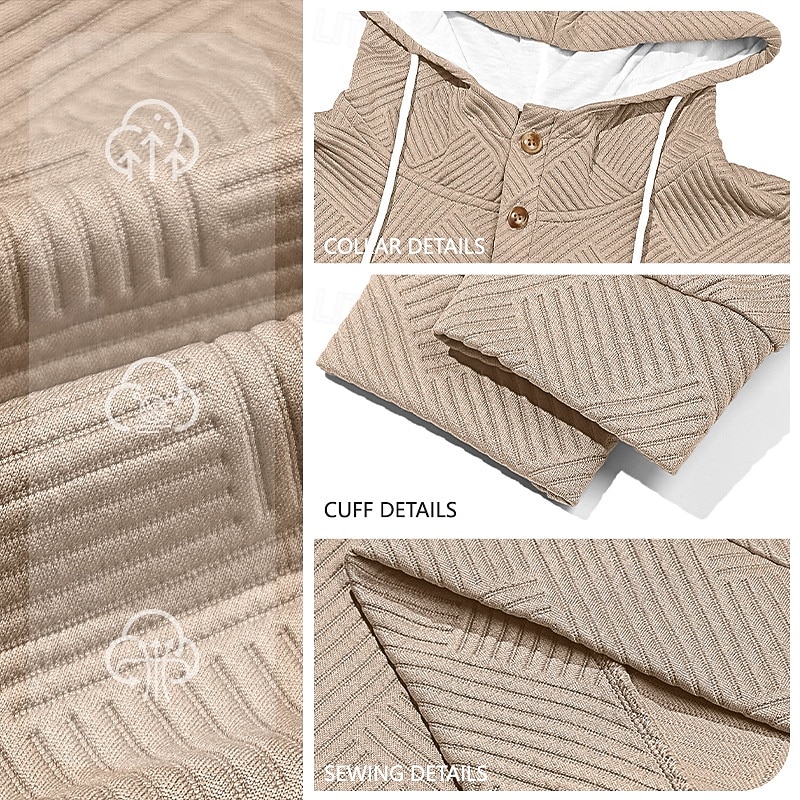 Men's Jacquard Hoodie Pullover Button Up Hoodie White Brown Khaki Light Grey Hooded Plain Patchwork Color Block Textured Casual Daily Sports & Outdoor Streetwear Cool Sportswear Spring &  Fall 2026 - $24.99 –P7