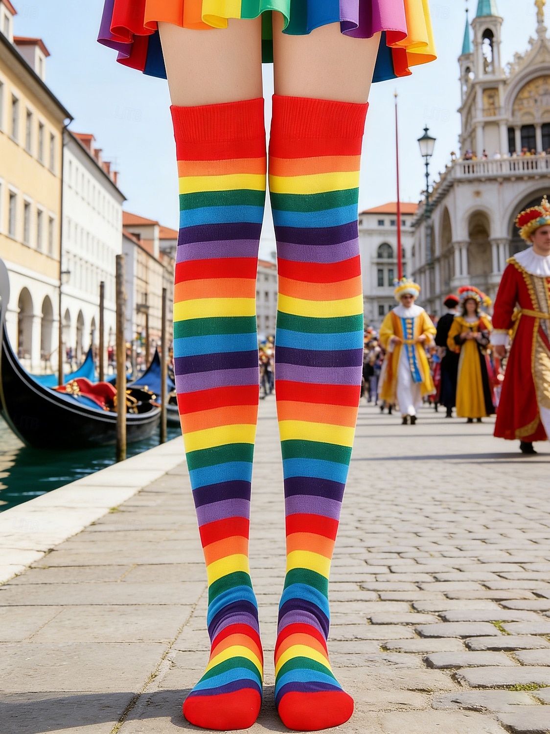 Женские разноцветные чулки до колена на Марди Гра в комплекте из 4 штук — растяжимые полосатые карнавальные чулки для женщин яркий стиль для карнавальных и праздничных нарядов 2026 - $18.99 –P4