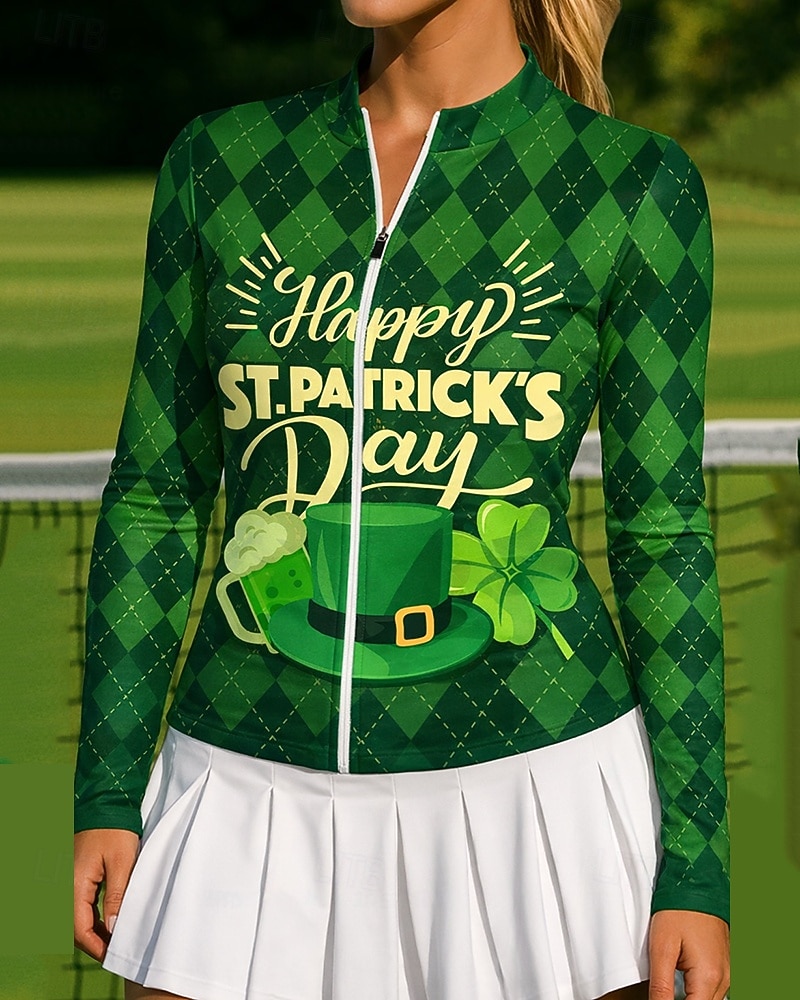 San Patricio Mujer Clover Camisa de entrenamiento Camiseta de tenis Elegante Estampado Protección UV Elástico Tenis pepinillo Corriendo Camiseta Verde Ropa de tenis 2026 - $20.99 –P1