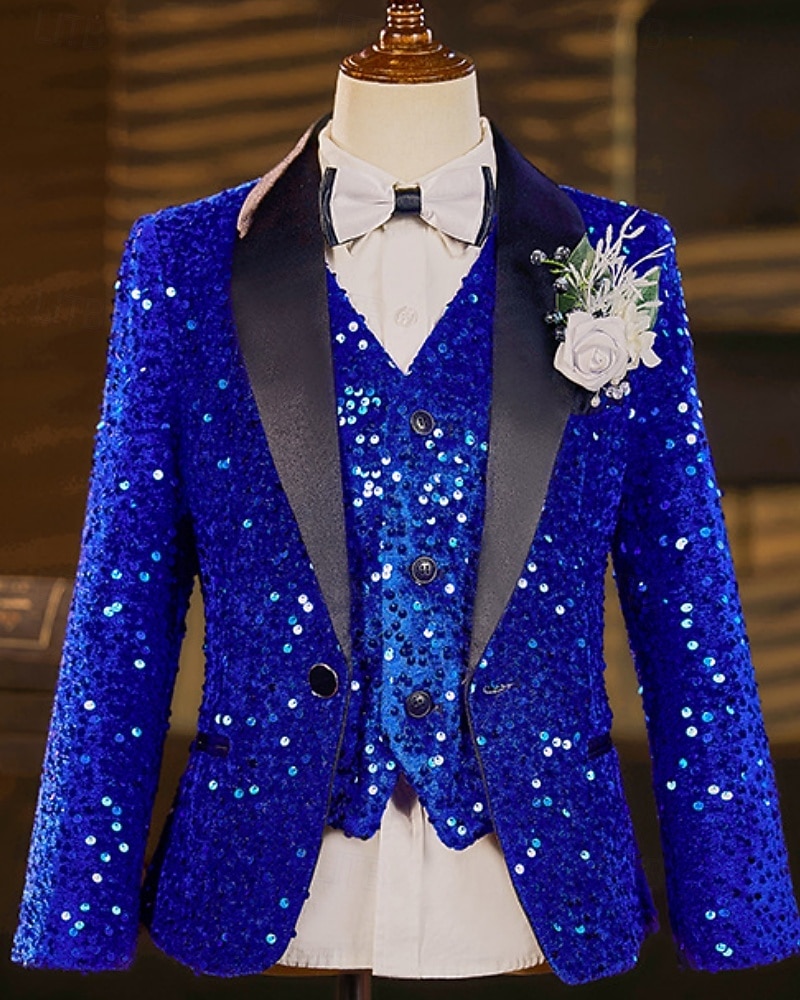 Ring Bearer Suit Boys' Kids Suit Blazer & Vest & Pants & Shirt & Tie Boy's Formal Suit Casual Outdoor Party Fashion Cool Basic Solid Color Sequins Pocket Buttons Royal Blue Polyester 2026 - $204.89 –P2