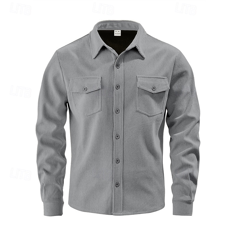 Hombre Camisa Camisa casual Camisa de playa Camisa de Pana Abotonar la camisa Negro Marrón Verde Ejército Albaricoque Gris Manga Larga Color sólido Diseño Diario Vacaciones Bolsillo Ropa Moda Casual 2026 - $36.99 –P10