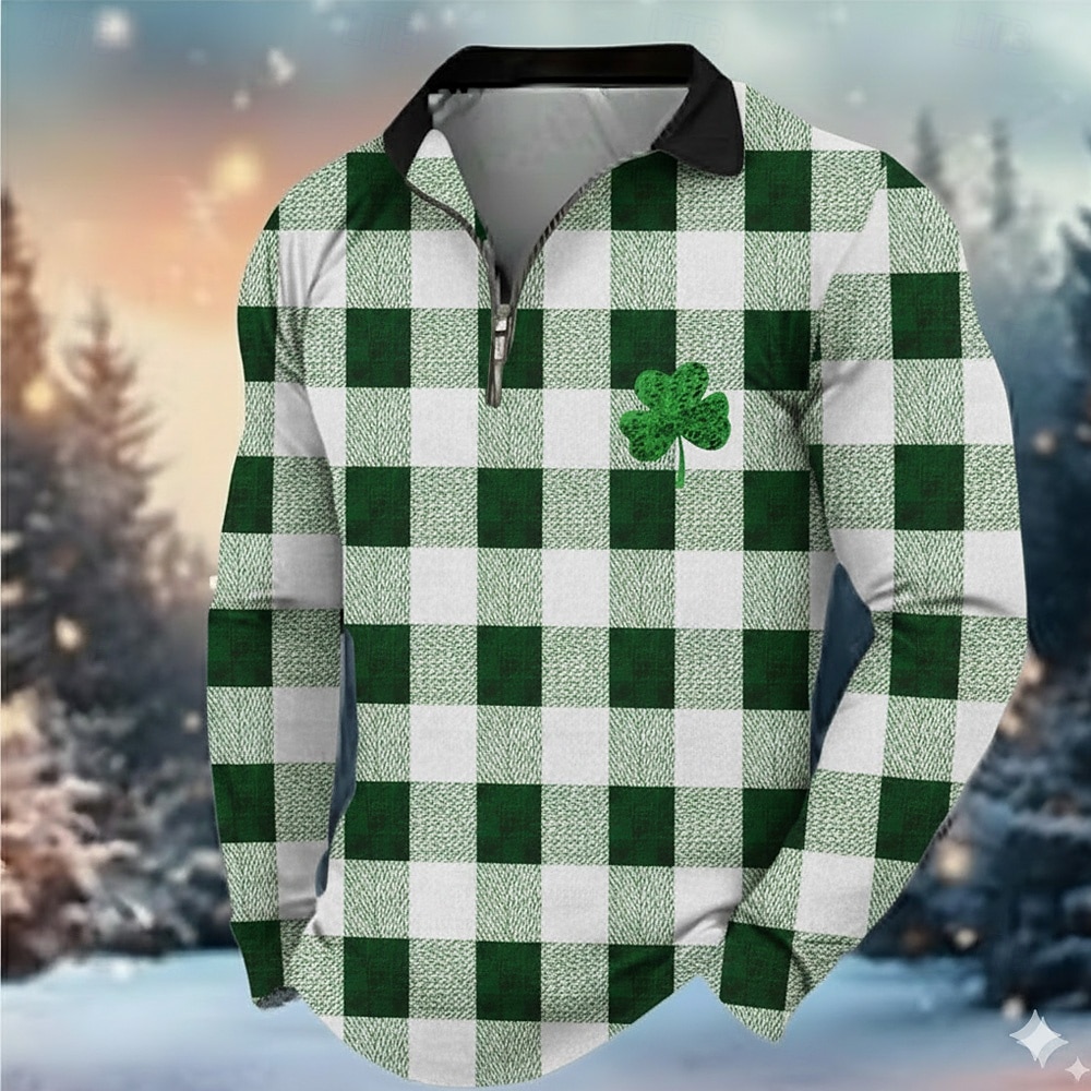 Camisas Polo con Trébol de Hombre de San Patricio de Manga Larga Estilo Casual Moderno Ropa de Ocio Diaria Estampado 3D Primavera Otoño Negro Blanco Verde 2026 - $22.99 –P3