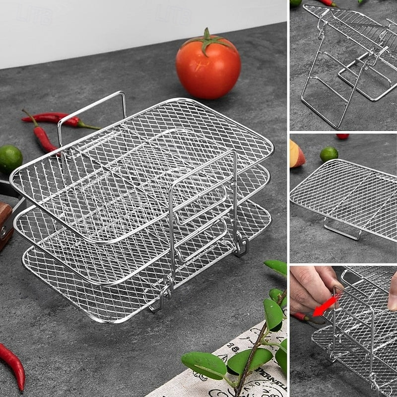 Grelha desidratadora multicamadas em aço inoxidável, acessórios para fritadeira a ar de 3 níveis, grelha removível para secagem e cozimento a vapor, ideal para assar e cozinhar em fritadeira a ar e de 2026 por $21.99 –P10