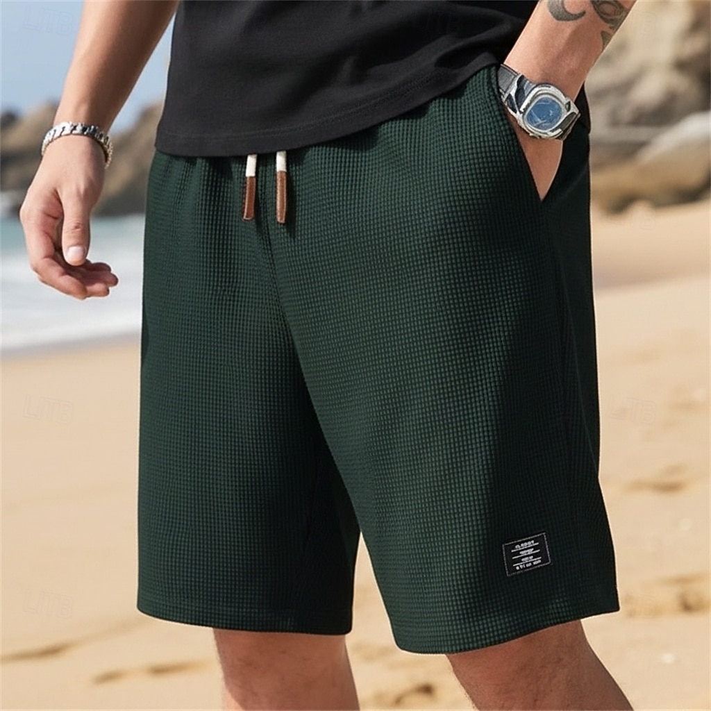 Per uomo Pantaloncini Waffle Pantaloncini Estivi Shorts da Spiaggia Pantaloncini casual Pantaloncini strutturati Coulisse Elastico in vita Tinta unica Comodità Lunghezza al ginocchio Quotidiano del 2026 a $18.99 –P12