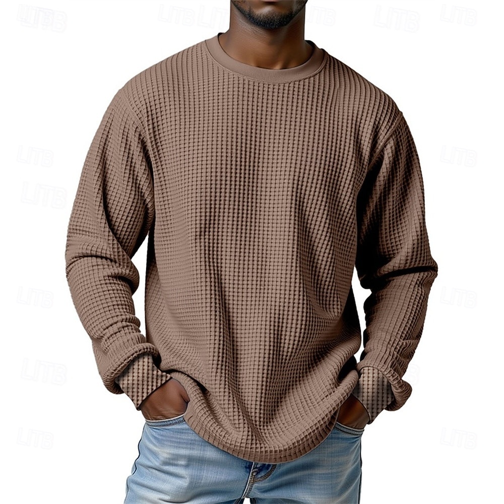 Per uomo Maglietta Waffle Maglietta Camicia a Maniche Lunghe Manica Lunga Girocollo Primavera Autunno Semplice Moda Designer Essenziale Classico Vacanza Streetwear Uscire Nero Bianco Rosso Maglietta del 2026 a $26.99 –P8