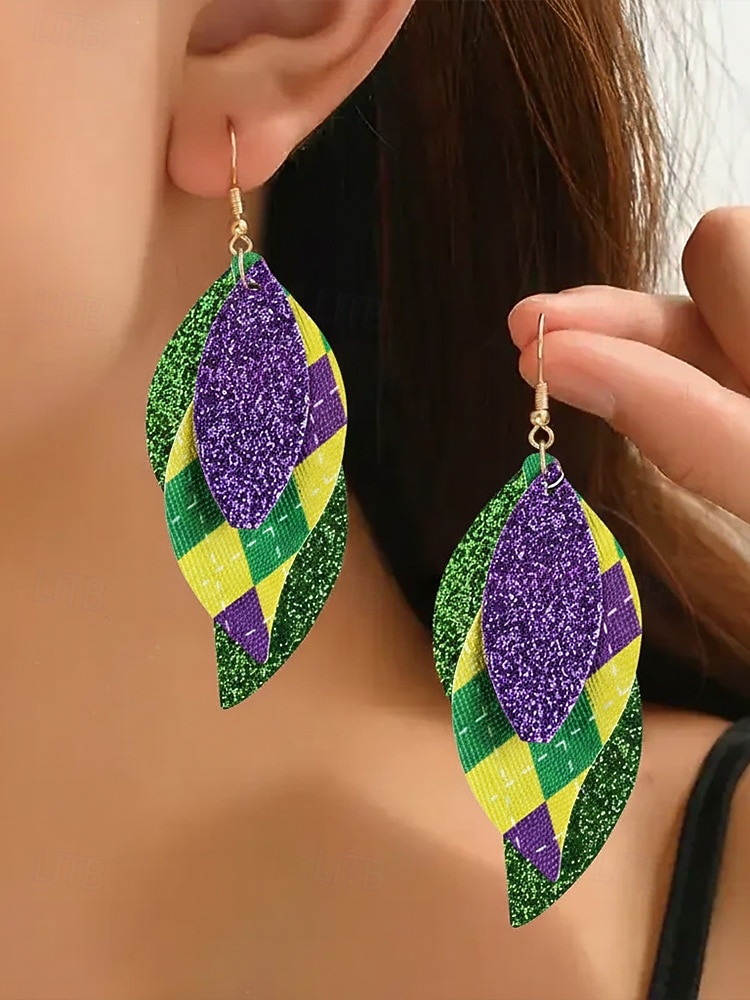 WooHoo Orecchini di pelle da donna per Mardi Gras – Colorati luccicanti regolabili con design multi-stile – Perfetti per Carnevale e accessori per costumi da ballo mascherato del 2026 a $7.99 –P3