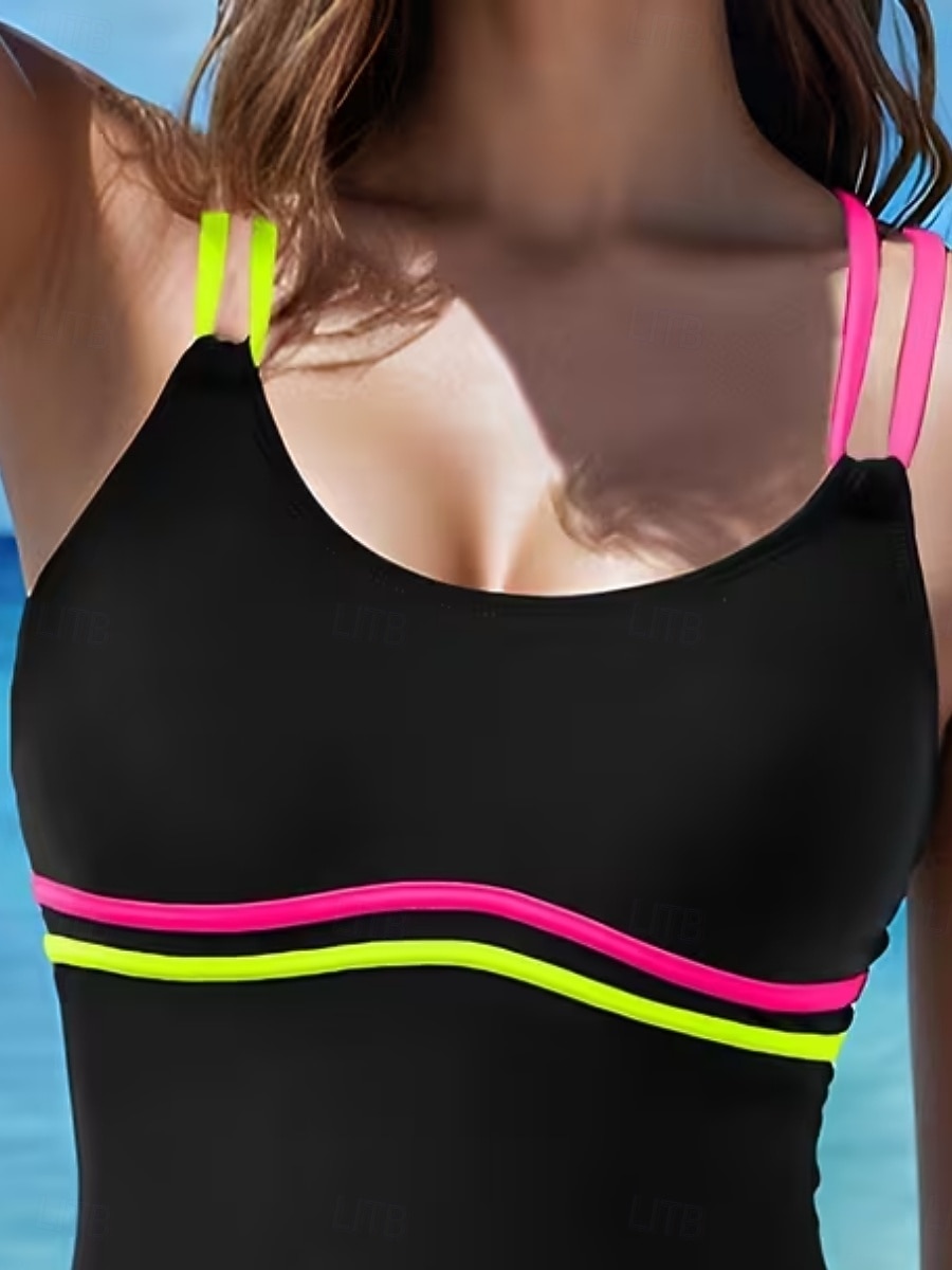 Koszulka tankini damska dwuczęściowy strój kąpielowy wyszczuplający śmieszny kontrolujący brzuch wysoki stan slim bez pleców wakacyjna odzież plażowa w paski U dekolt bez rękawów 2026 - $22.99 –P2